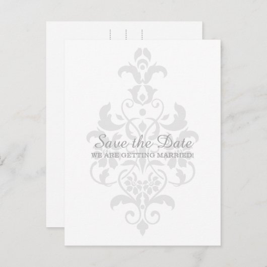 Graue subtile Damask Save the Date Postkarte (Vorne/Hinten)