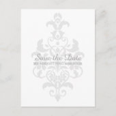 Graue subtile Damask Save the Date Postkarte (Vorderseite)