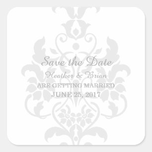 Graue, subtile Damask Save the Date Stickers