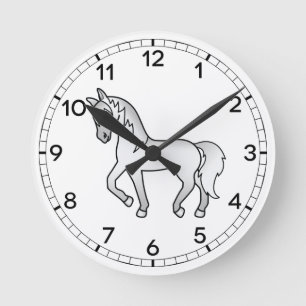 Graue süße Cartoon-Trab-Pferd-Illustration Runde Wanduhr