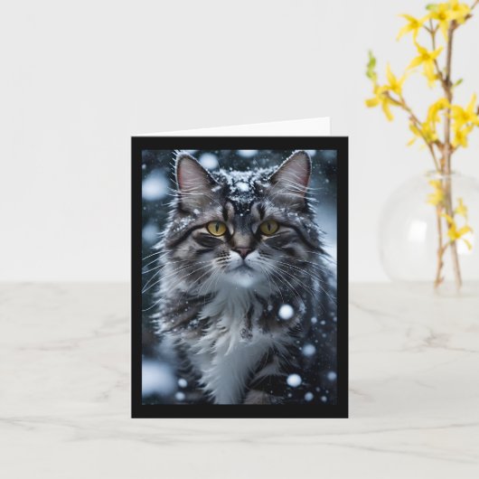 Graue Tabbattacke im Schnee Blank Gruß Karte (Gelbe Blume)