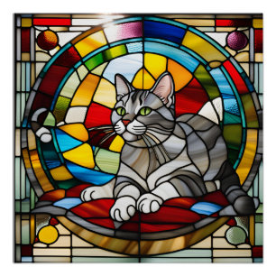 Graue Tabby-Buntglas Poster