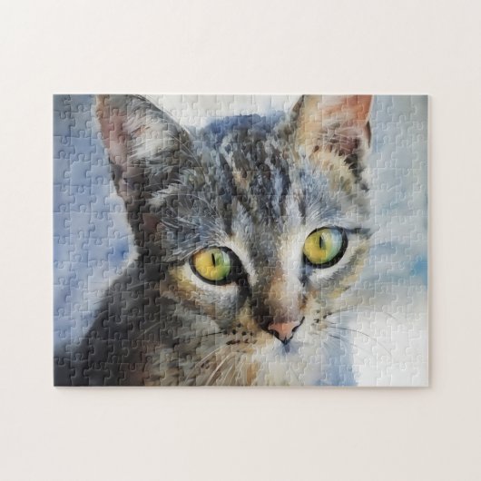 Graue Tabby-Kätzchen-Gesichtskatze Puzzle (Horizontal)