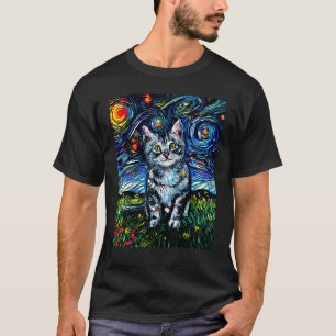 Graue Tabby-Kätzchen Sternennacht Impressionistisc T-Shirt