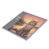 Graue Tabby-Katze am See Fliese (Seite)