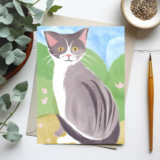 Graue Tabby-Katze | Aquarellmalerei Postkarte