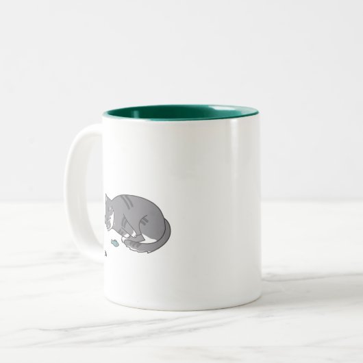 graue Tabbykatzen-Tasse Zweifarbige Tasse (Vorderseite Links)