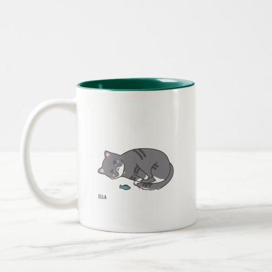 graue Tabbykatzen-Tasse Zweifarbige Tasse (Links)