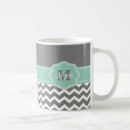 Graue tadellose grüne Zickzack personalisierte Kaffeetasse