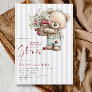 Graue Teddy Daisy Kirsche Sauber Baby Junge Baby S Einladung
