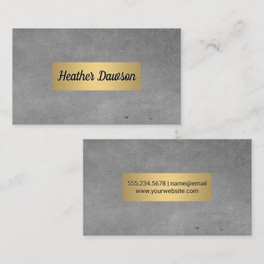 Graue Textur und metallische Goldrahmen Visitenkarte (Vorne/Hinten)