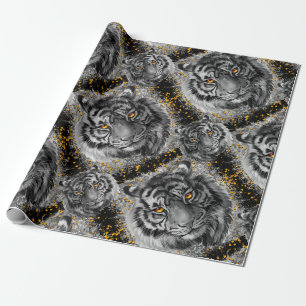 Graue Tiger Eyes - Orange farbenfroher Tiger Geschenkpapier