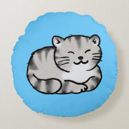graue Tigerkatze des niedlichen flaumigen Tabby Rundes Kissen