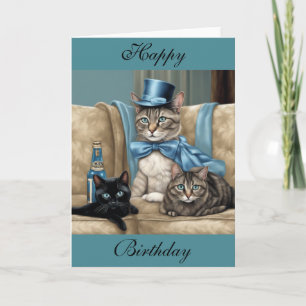 Graue Tischkatze mit Kap und Top-Hut Geburtstag Karte
