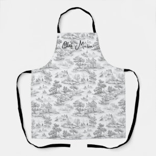 Graue Toile de Jouy Koch- und Backgeschenkküche Schürze