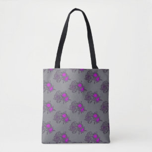 Graue Tote-Tasche mit lila Blumenmuster Tasche