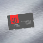 Graue Trendy Red Strip Monogram Business Card Magnetische Visitenkarte (Beispiel)