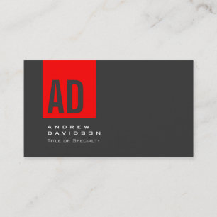 Graue Trendy Red Strip Monogram Business Card Visitenkarte