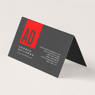 Graue Trendy Red Strip Monogram Business Card Visitenkarten