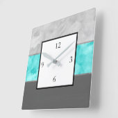 Graue Türkis-Block-Streifen Quadratische Wanduhr (Winkel)