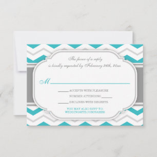 Graue Türkis Chevron Hochzeitsempfang RSVP-Karte RSVP Karte