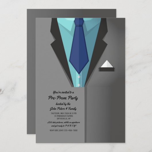 Graue Tux Einladung (Vorne/Hinten)