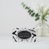 Graue u. schwarze Friseursalon-Werkzeuge Visitenkarte (Stehend Vorderseite)