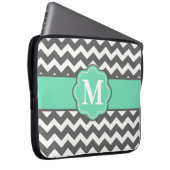 Graue und aquamarine Zickzack Laptopschutzhülle (Vorne Rechts)