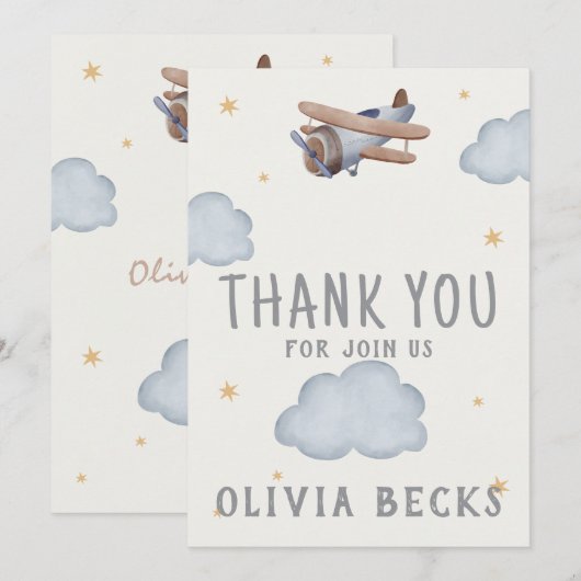 Graue und beige Wasserfarbendusche Dankeskarte (Vorne/Hinten)