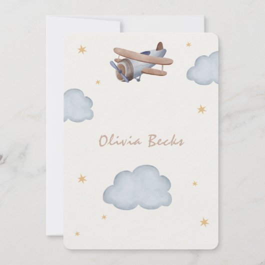 Graue und beige Wasserfarbendusche Einladung (Rückseite)