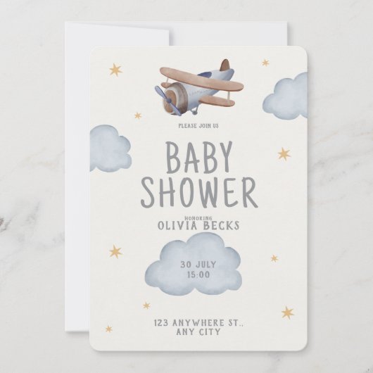 Graue und beige Wasserfarbendusche Einladung (Vorderseite)