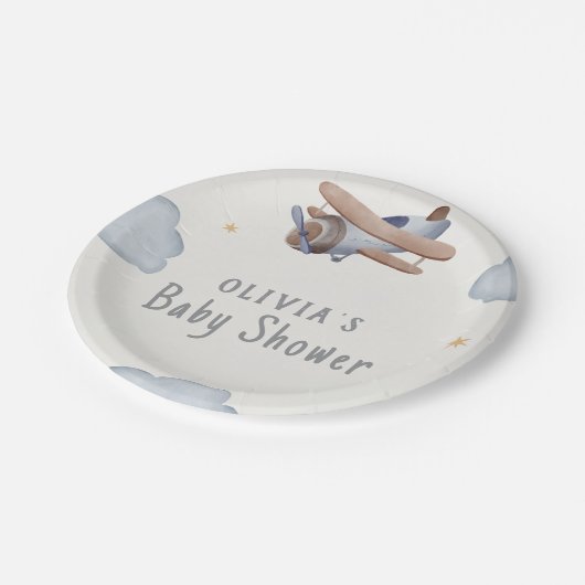 Graue und beige Wasserfarbendusche Pappteller (Schrägansicht)