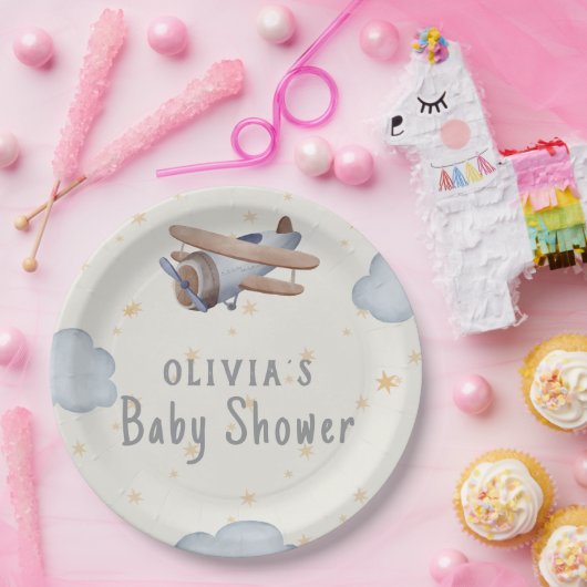 Graue und beige Wasserfarbendusche Pappteller (Party)