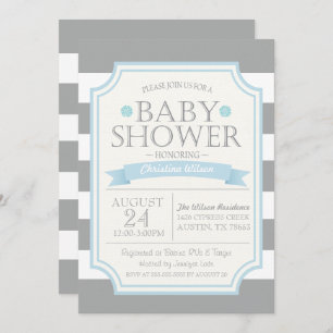 Graue und blaue Babydusche Einladung