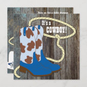 Graue und blaue Barn Wood Cowboy Baby Dusche Einladung (Vorne/Hinten)