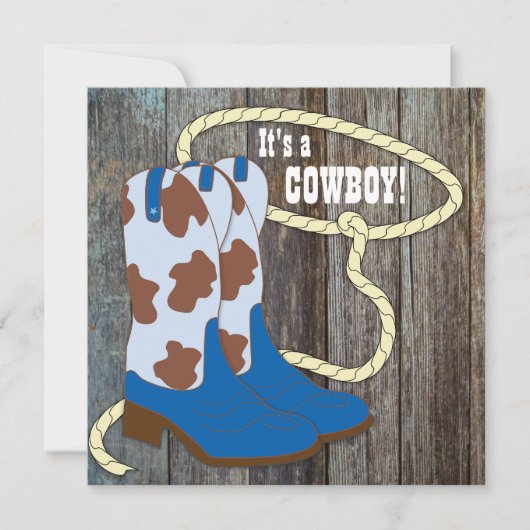 Graue und blaue Barn Wood Cowboy Baby Dusche Einladung (Vorderseite)
