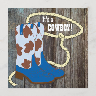 Graue und blaue Barn Wood Cowboy Baby Dusche Einladung