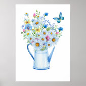 Graue und blaue Blumenstrauß-Feminine Poster (Vorne)
