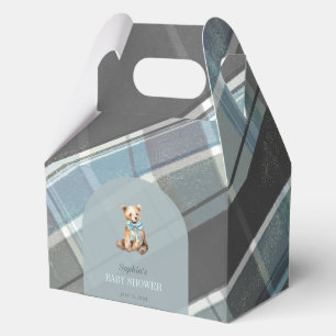 Graue und blaue Kariert Teddy Bärenjunge Babydusch Geschenkschachtel