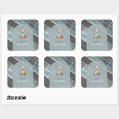 Graue und blaue Kariert Teddy Bärenjunge Babydusch Quadratischer Aufkleber (Blatt)