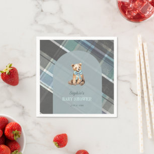 Graue und blaue Kariert Teddy Bärenjunge Babydusch Serviette