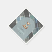 Graue und blaue Kariert Teddy Bärenjunge Babydusch Serviette (Ecke)