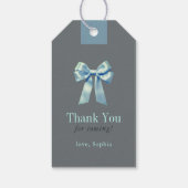 Graue und blaue Karierte Teddy Bear Bow Babydusche Geschenkanhänger (Rückseite)