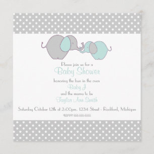 Graue und blaue Mama & Baby Elefantendusche Einladung