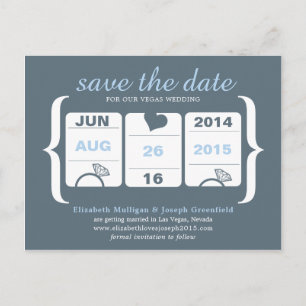 Graue und blaue Maschine Hochzeit Save the Date Ankündigungspostkarte