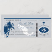 Graue und blaue Mexiko-Boarding-Pass Save the Date (Vorne/Hinten)