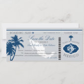 Graue und blaue Mexiko-Boarding-Pass Save the Date (Vorderseite)