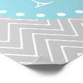 Graue und blaue moderne Zickzack Monogramm Poster (Ecke)