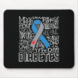 Graue und blaue Ribbon Typografie Typ 1 Diabetes A Mousepad