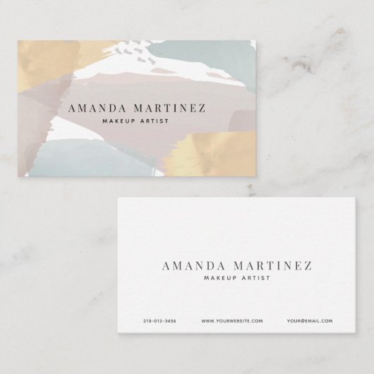 Graue und blaue Wasserfarbe & Gold-Visitenkarte Visitenkarte (Vorne/Hinten)